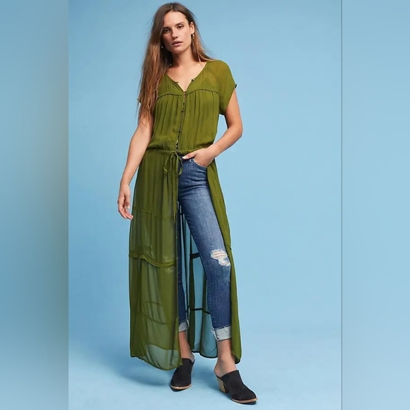 Maeve Dresses & Skirts - NWOT ANTHROPOLOGIE MAEVE GREEN MIDORI DUSTER DRESS sz XS
